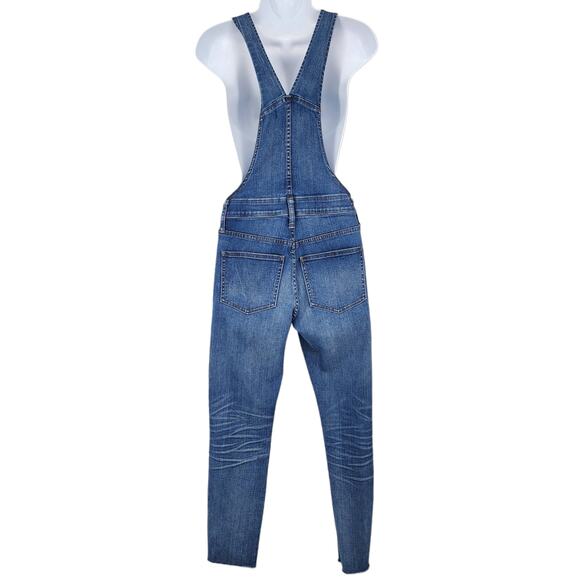 Madewell Women's Skinny Denim Overalls Raw Hem Side Zip Overalls Size XS - Picture 4 of 7